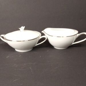 Vintage Noritake White and Silver Creamer and Sugar Set